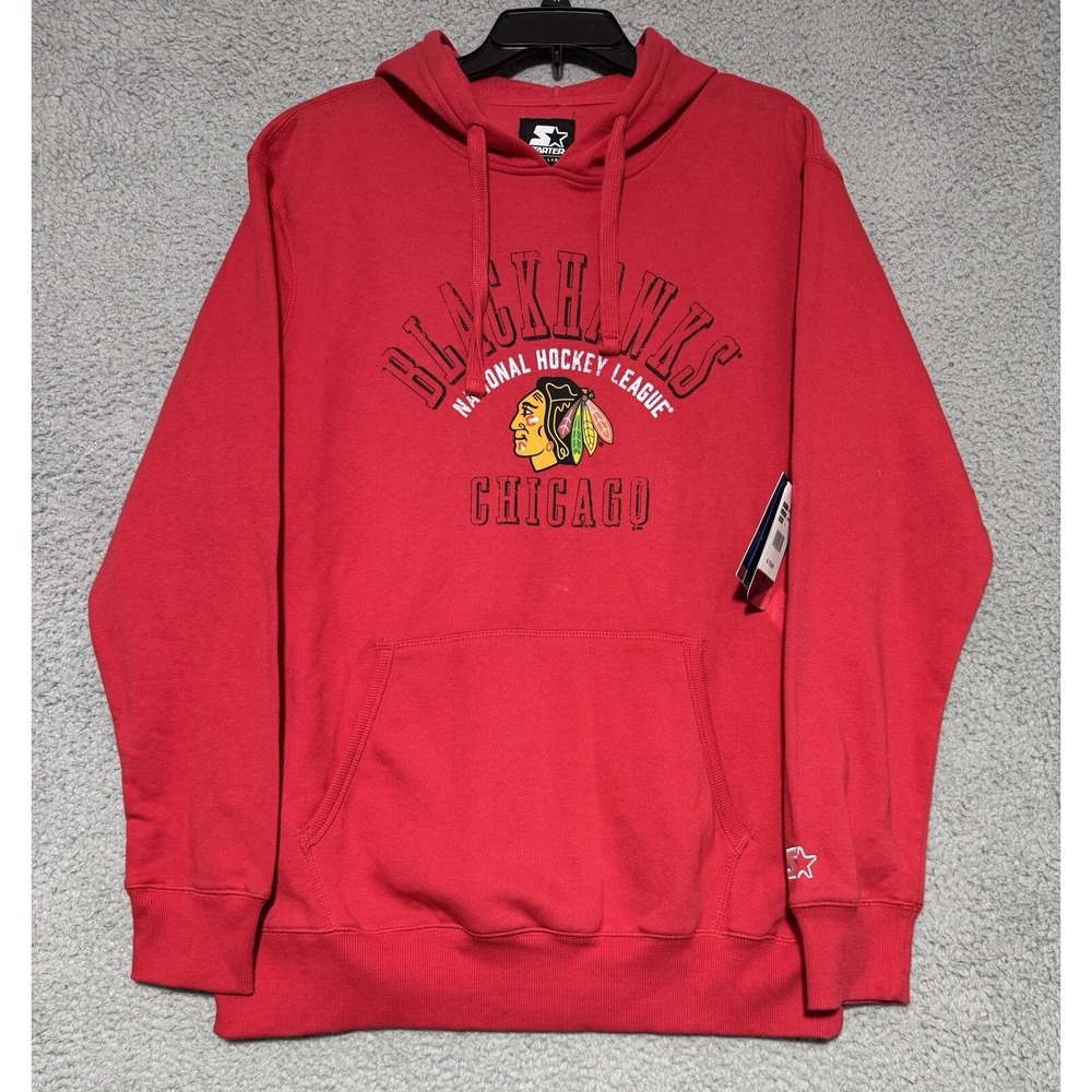 Starter Black Label NHL Chicago Blackhawks Hockey Fleece Hoodie Mens L NEW
